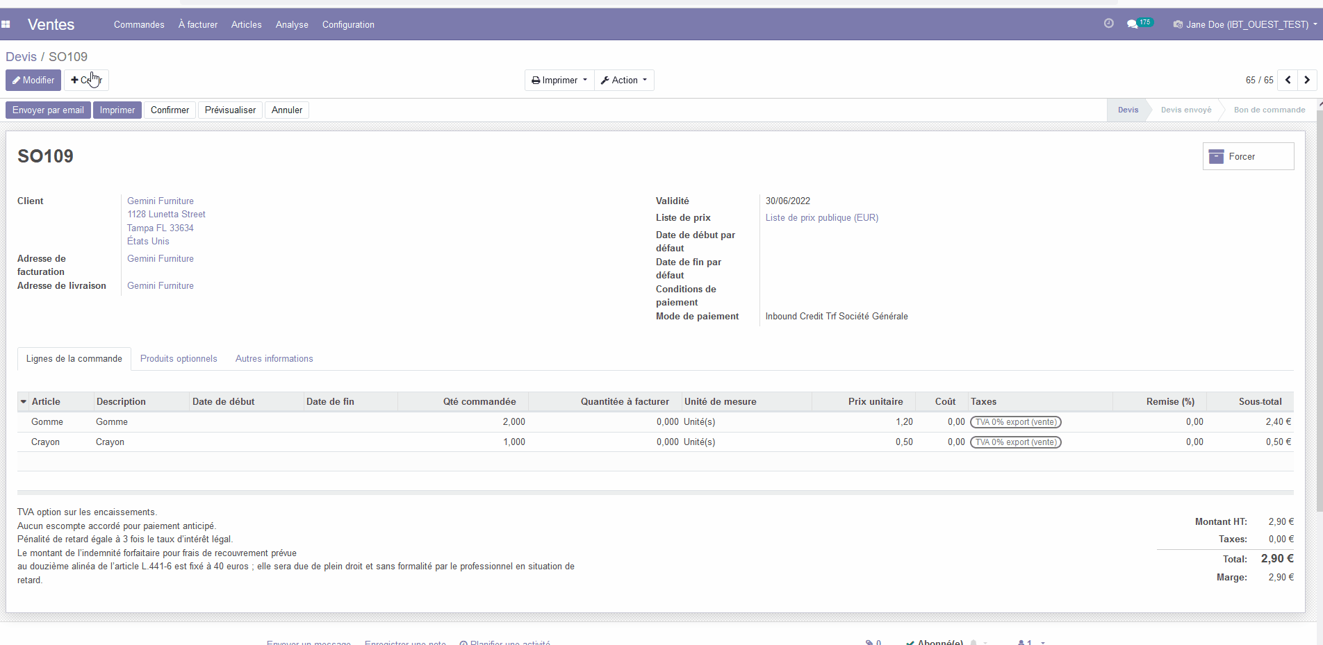 Envoyer un devis par mail