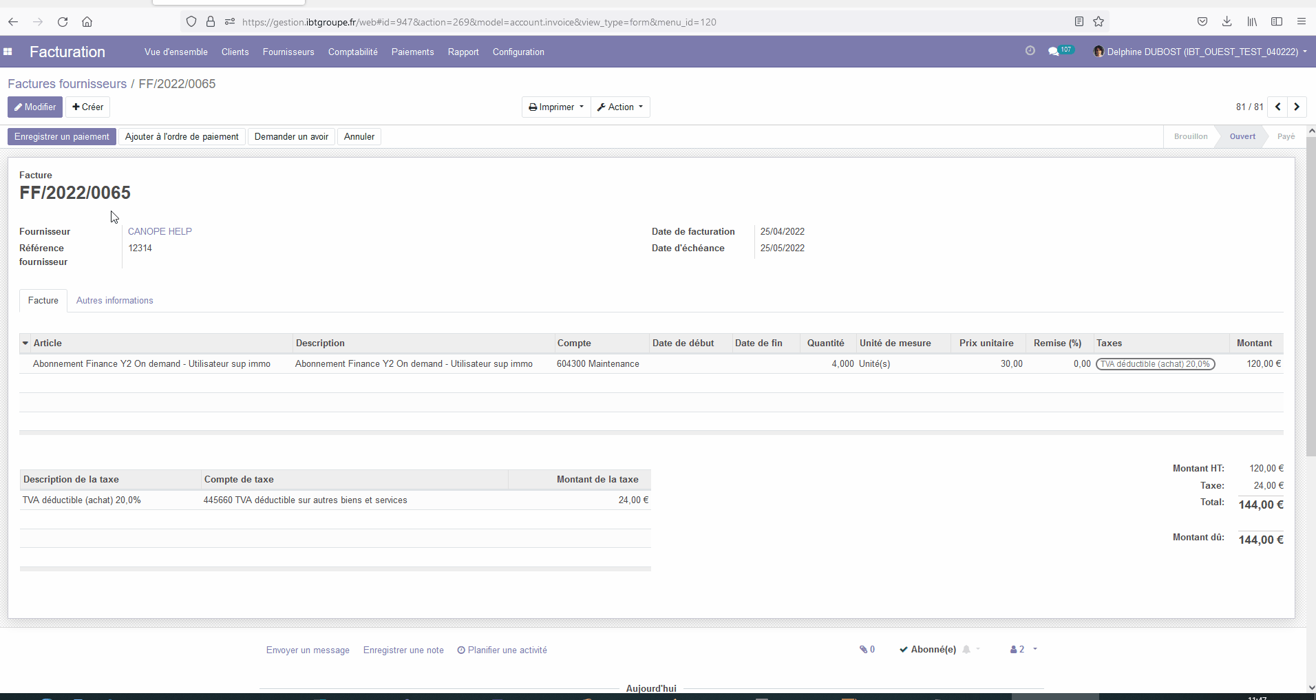 Modification d'une facture fournisseur